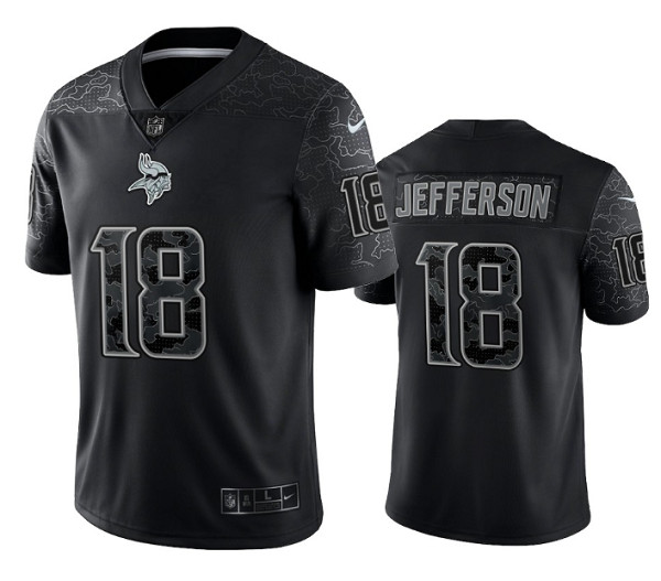 Men's Minnesota Vikings 18 Justin Jefferson Black Reflective Limited